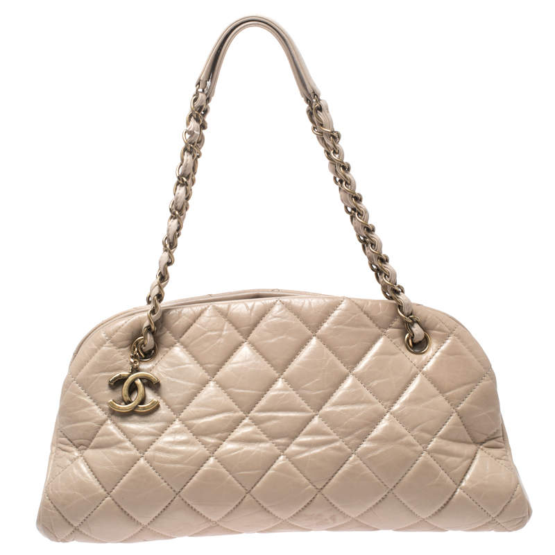 مملوكة مسبقًا Chanel Beige Quilted Crackled Leather Medium Just Mademoiselle Bowling Bag