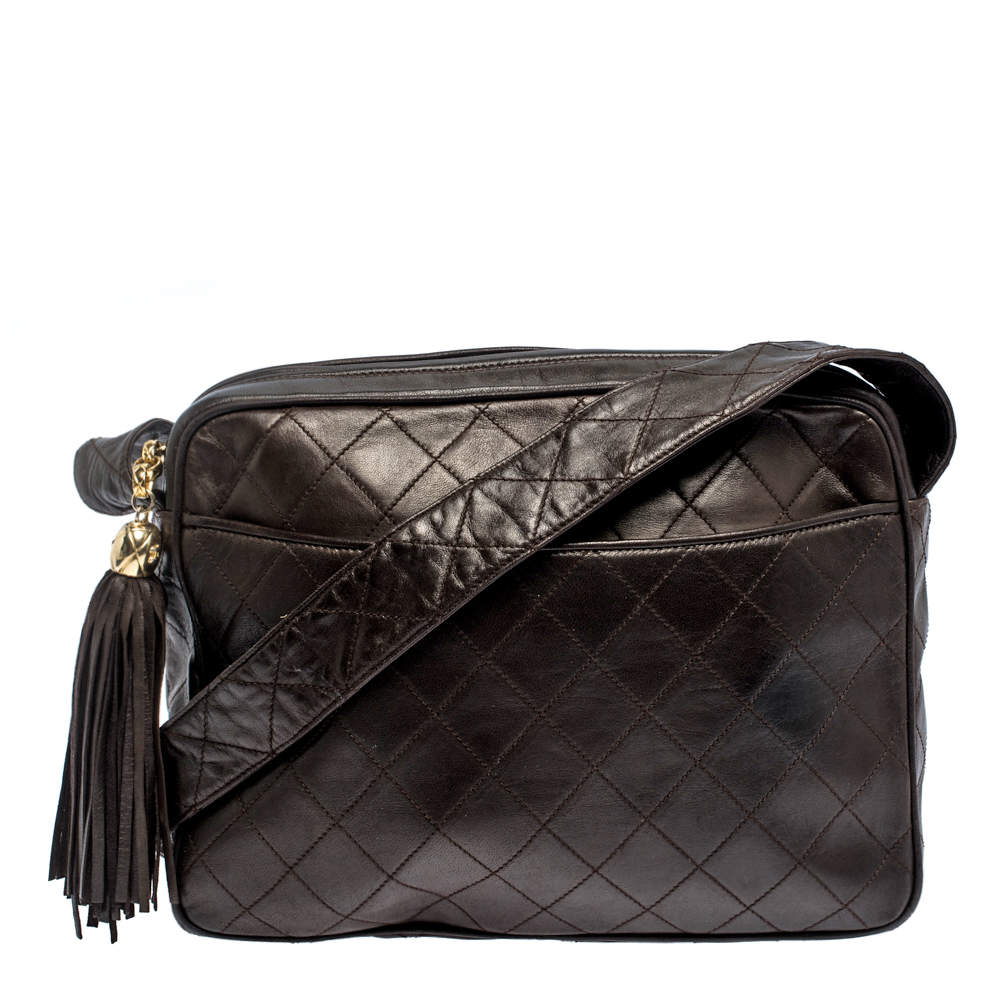 Chanel Dark Brown Quilted Leather Tassel Vintage Camera Bag