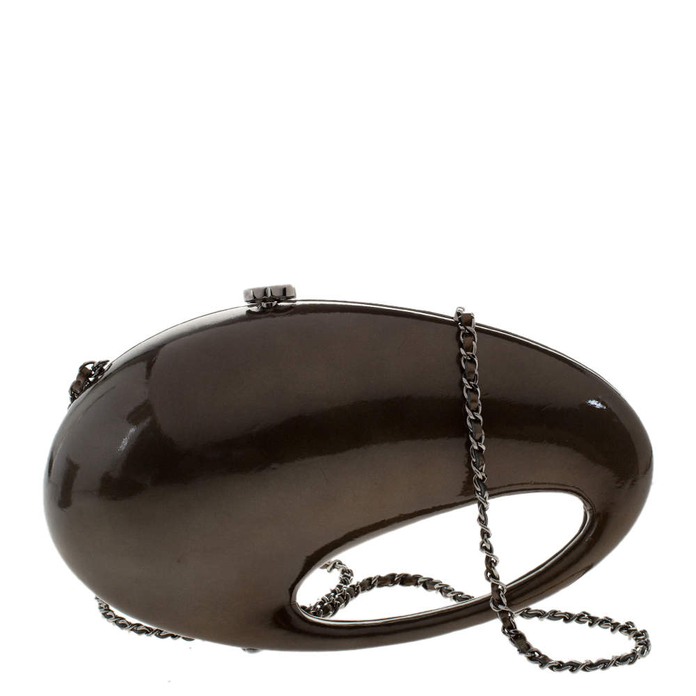 Pre Owned Chanel Metallic Bronze Bean Shape Hard Case Chain Clutch 