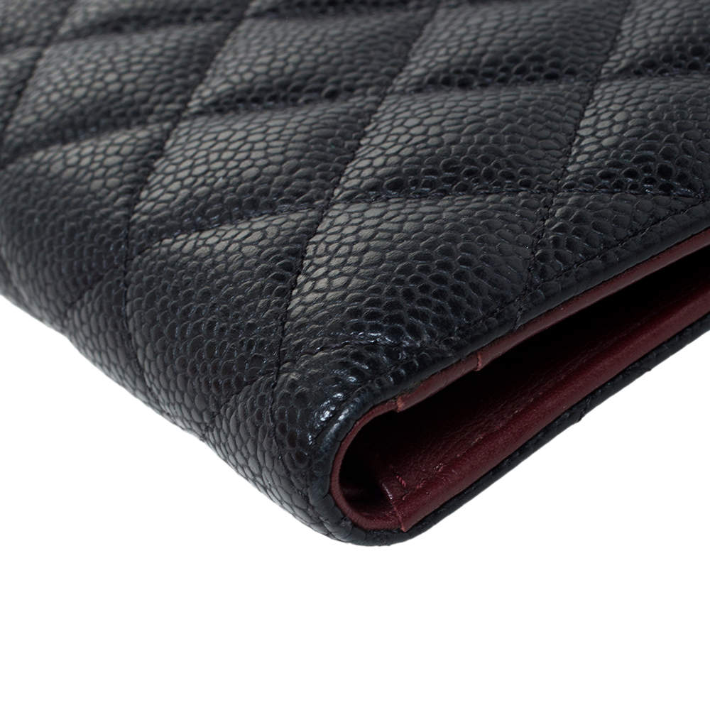 Chanel Black Quilted Caviar Leather L Yen Continental Wallet Chanel