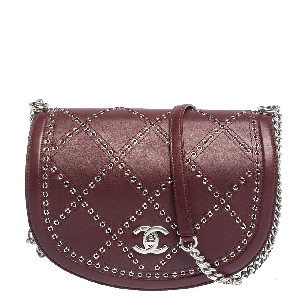 Chanel Maroon Leather Coco Eyelets Flap Bag