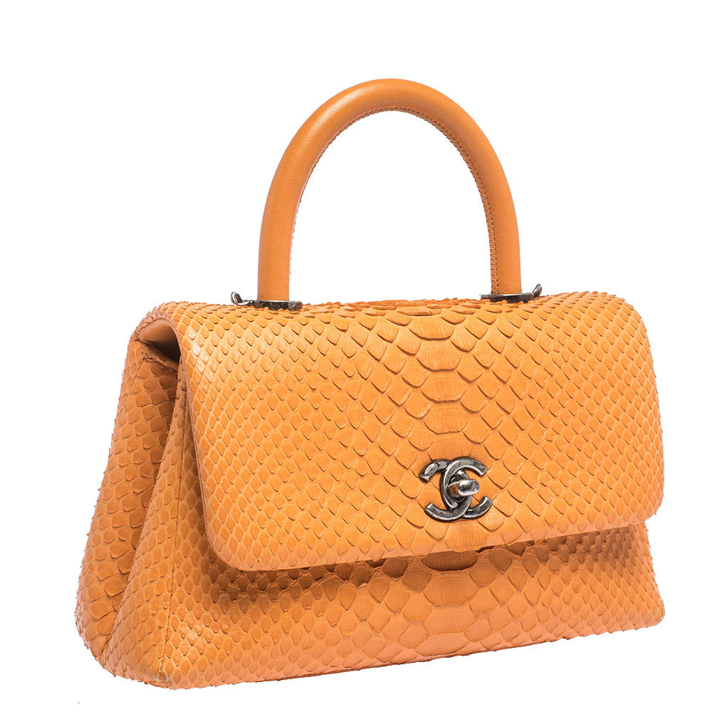 Chanel Orange Python Mini Coco Top Handle Bag