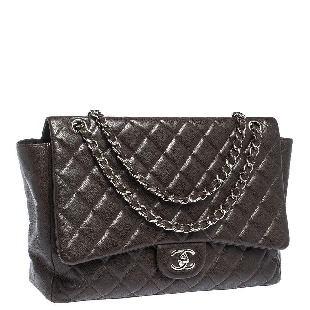 Pre Owned Chanel Brown Quilted Leather Maxi Classic Single Flap Bag