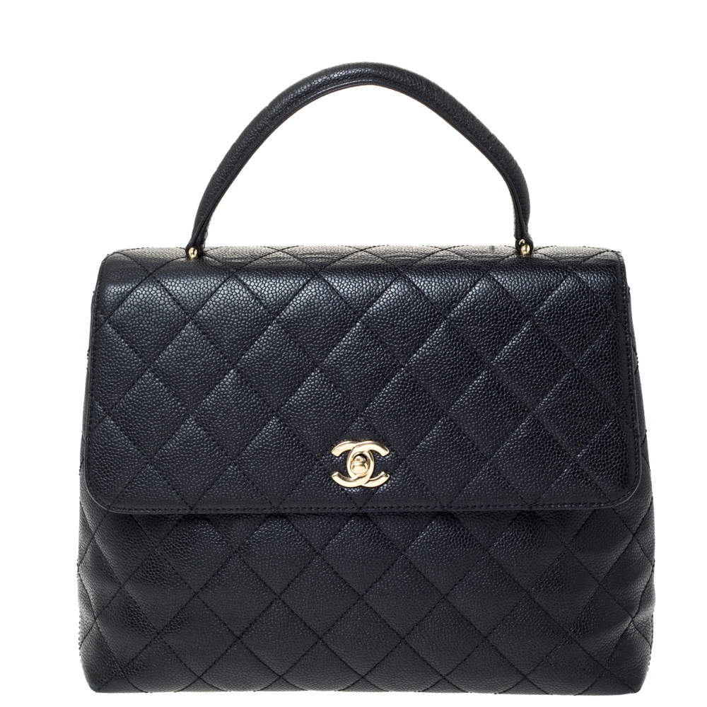 Pre Owned Chanel Black Caviar Leather Vintage Kelly Bag