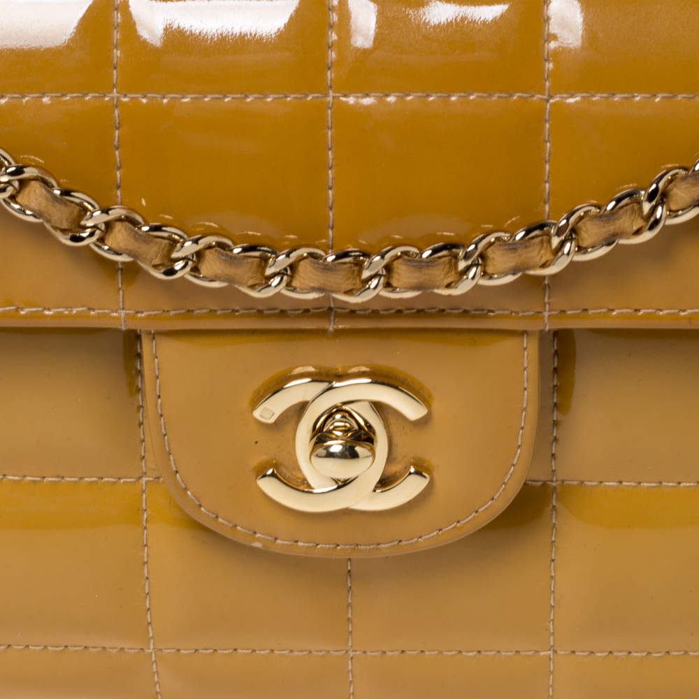 Chanel Mustard Chocolate Bar Quilted Patent Vinyl East West Flap Bag Chanel  | The Luxury Closet