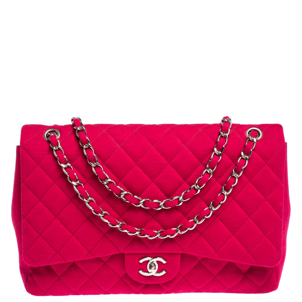 Pre Owned حقيبة شانيل "ماكسي كلاسيك" بقلاب واحد جيرسيه مبطن أرجواني