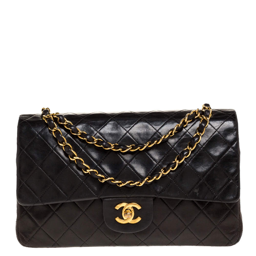 Pre Owned حقيبة شانيل "فينتدج كلاسيك" قلاب مزدوج جلد مبطن أسود 