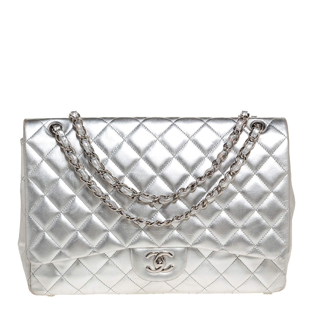Chanel SIlver Quilted Leather Maxi Classic Single Flap Bag Chanel | TLC