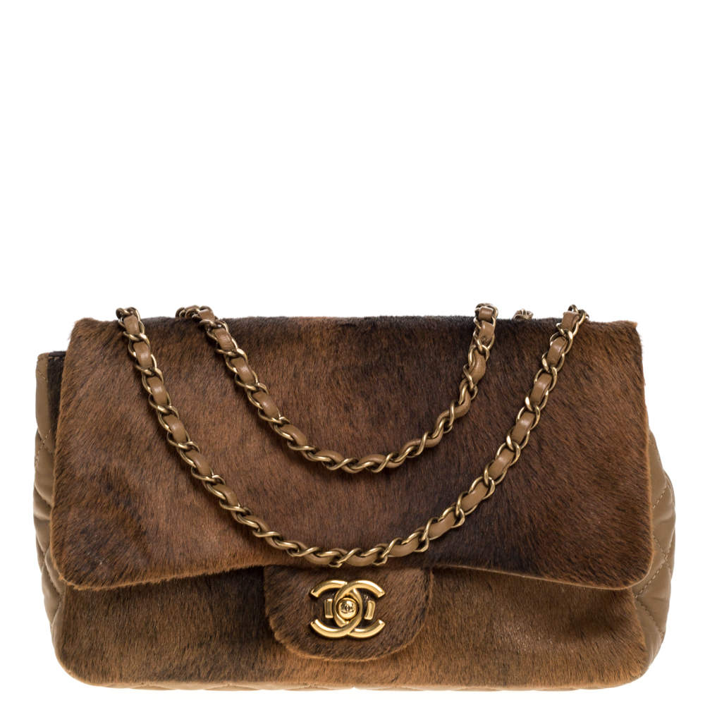 Chanel Brown Quilted Leather and Calfhair Single Flap Bag