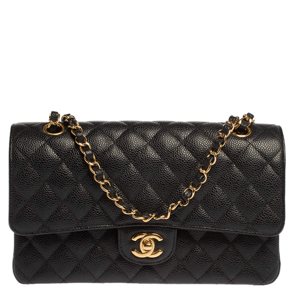 Chanel Black Quilted Caviar Leather Medium Classic Double Flap Bag
