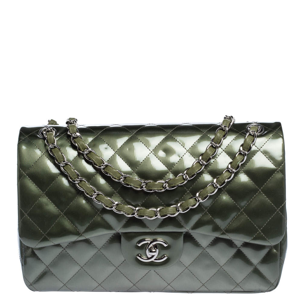 Chanel Green Quilted Patent Leather Jumbo Classic Double Flap Bag ...