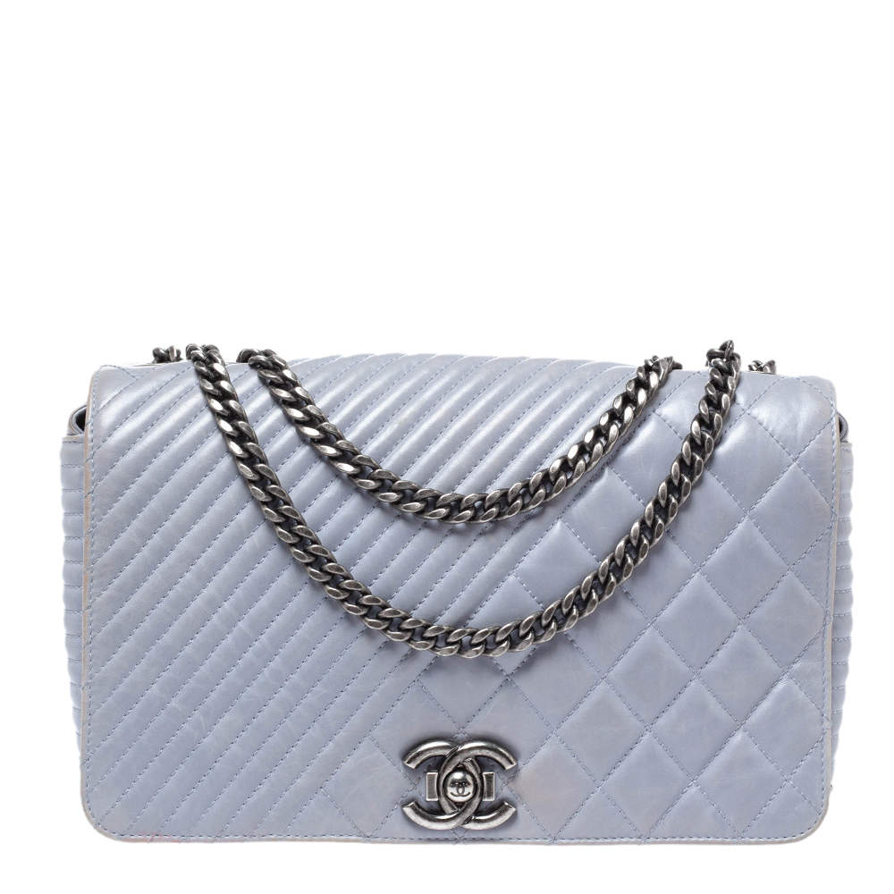 chanel blue quilted bag