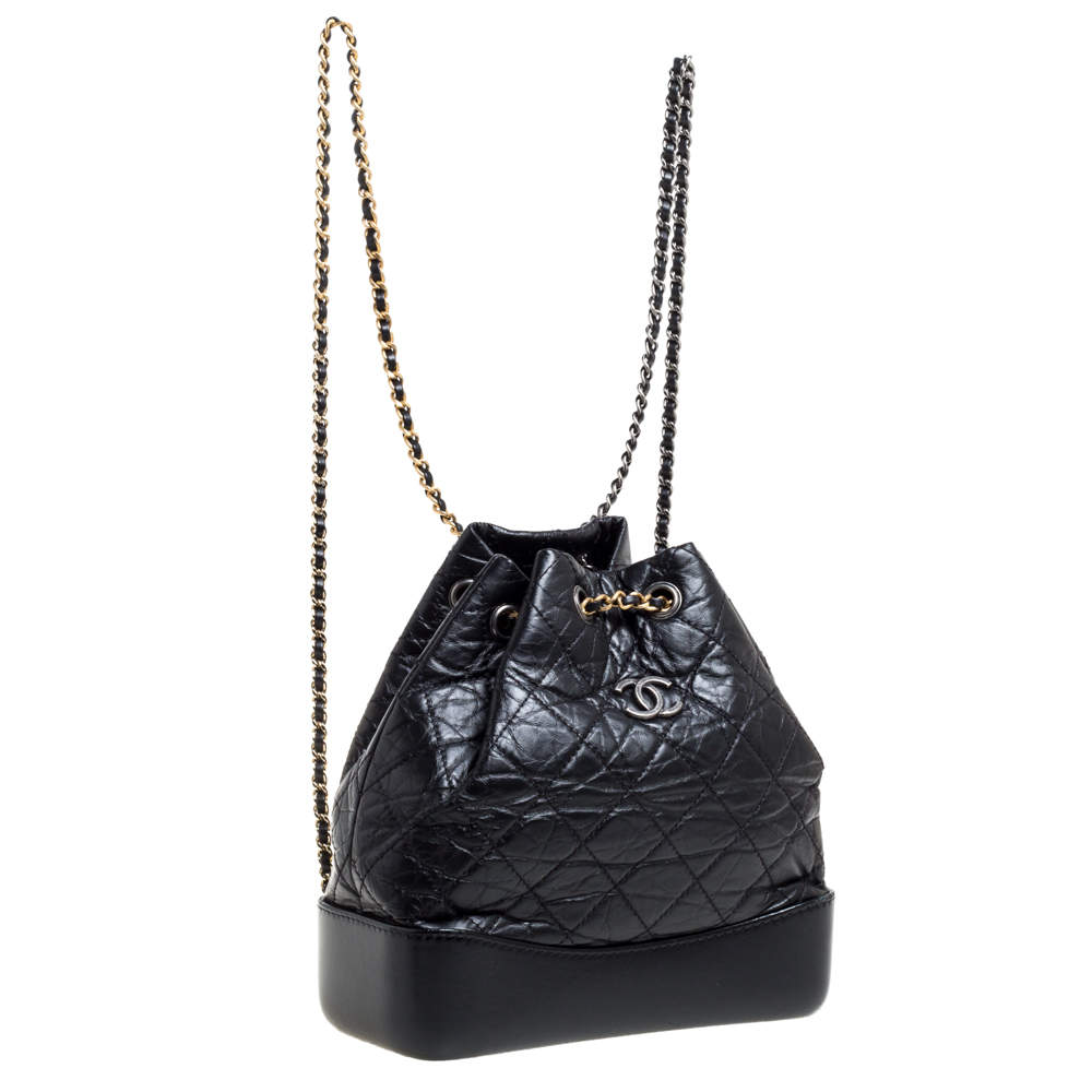 Chanel Black Aged Quilted Leather Small Gabrielle Backpack