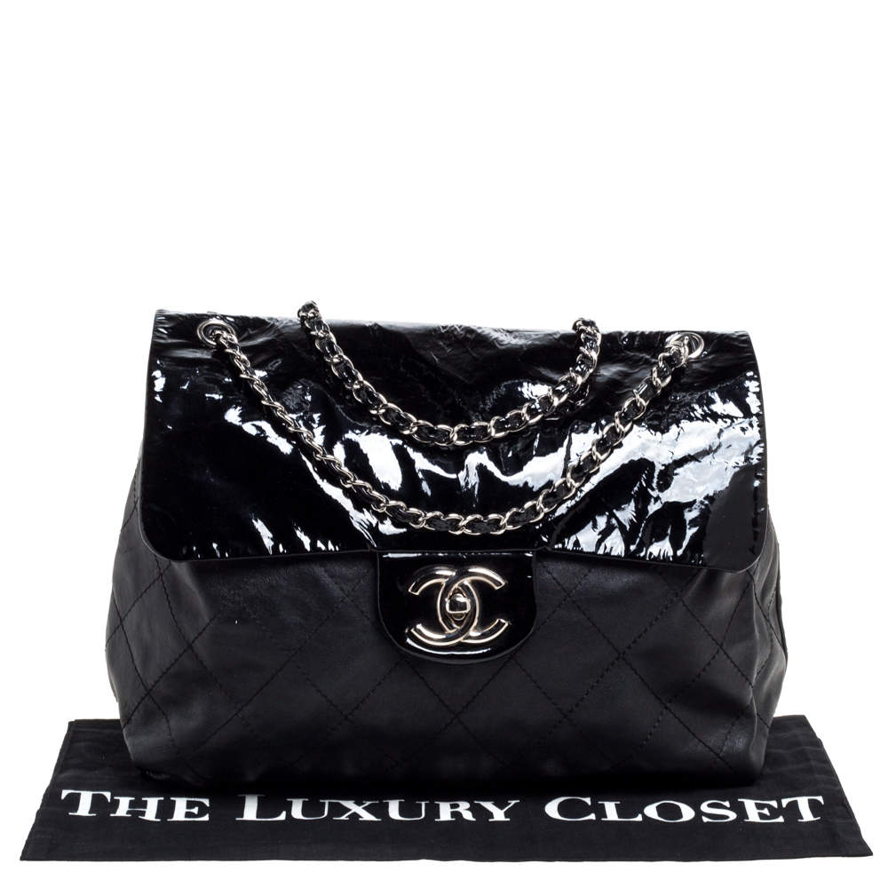 Chanel Black Quilted Soft Patent and Leather CC Flap Chain Bag
