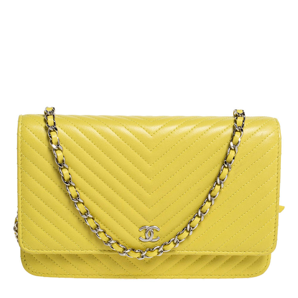 Chanel Yellow Chevron Leather Wallet on Chain Chanel | TLC
