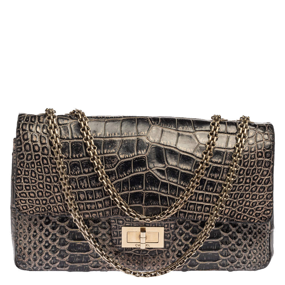Pre Owned Chanel Black Crocodile and Python 2.55 Classic 226 Reissue Flap Bag