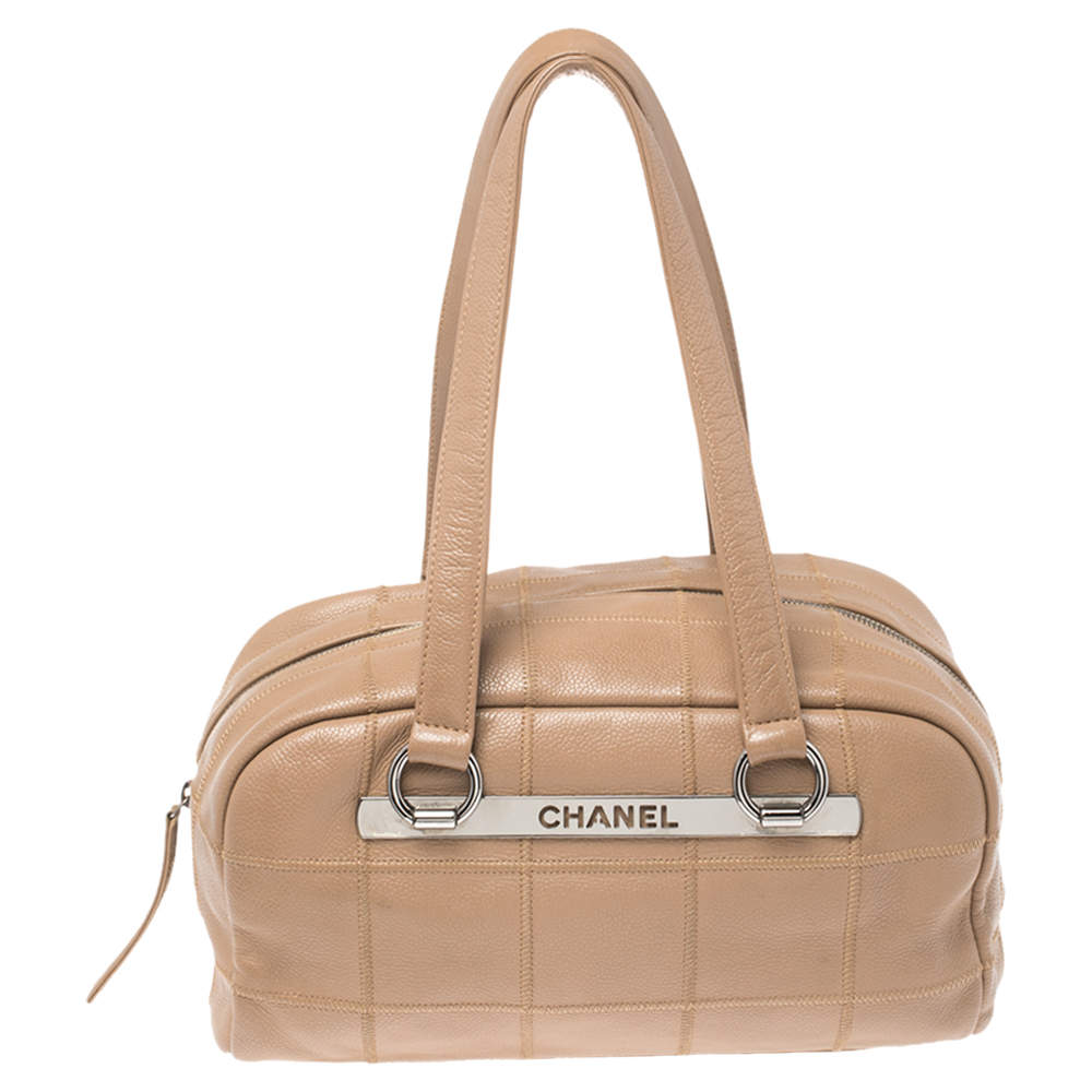 Chanel Beige Caviar Leather Perforated Bowling Bag.  Luxury, Lot #20017
