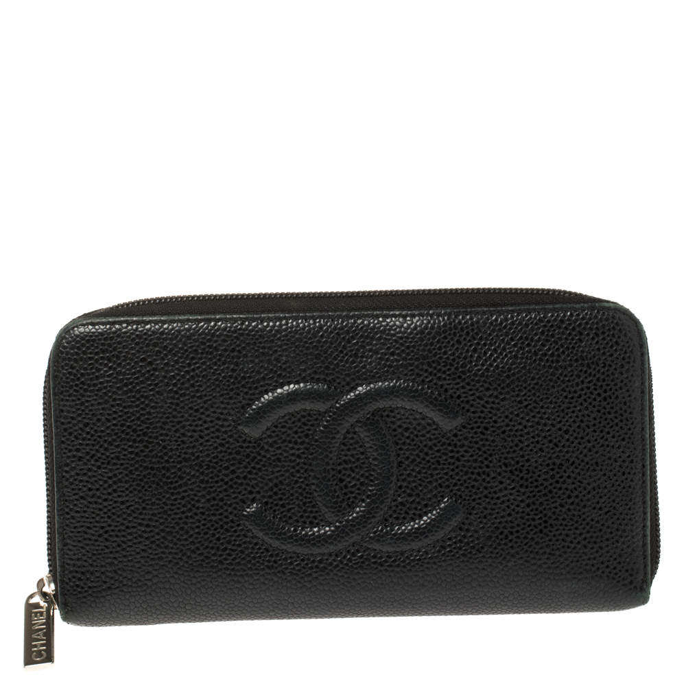 Chanel Black Leather Timeless CC Zip Around Wallet
