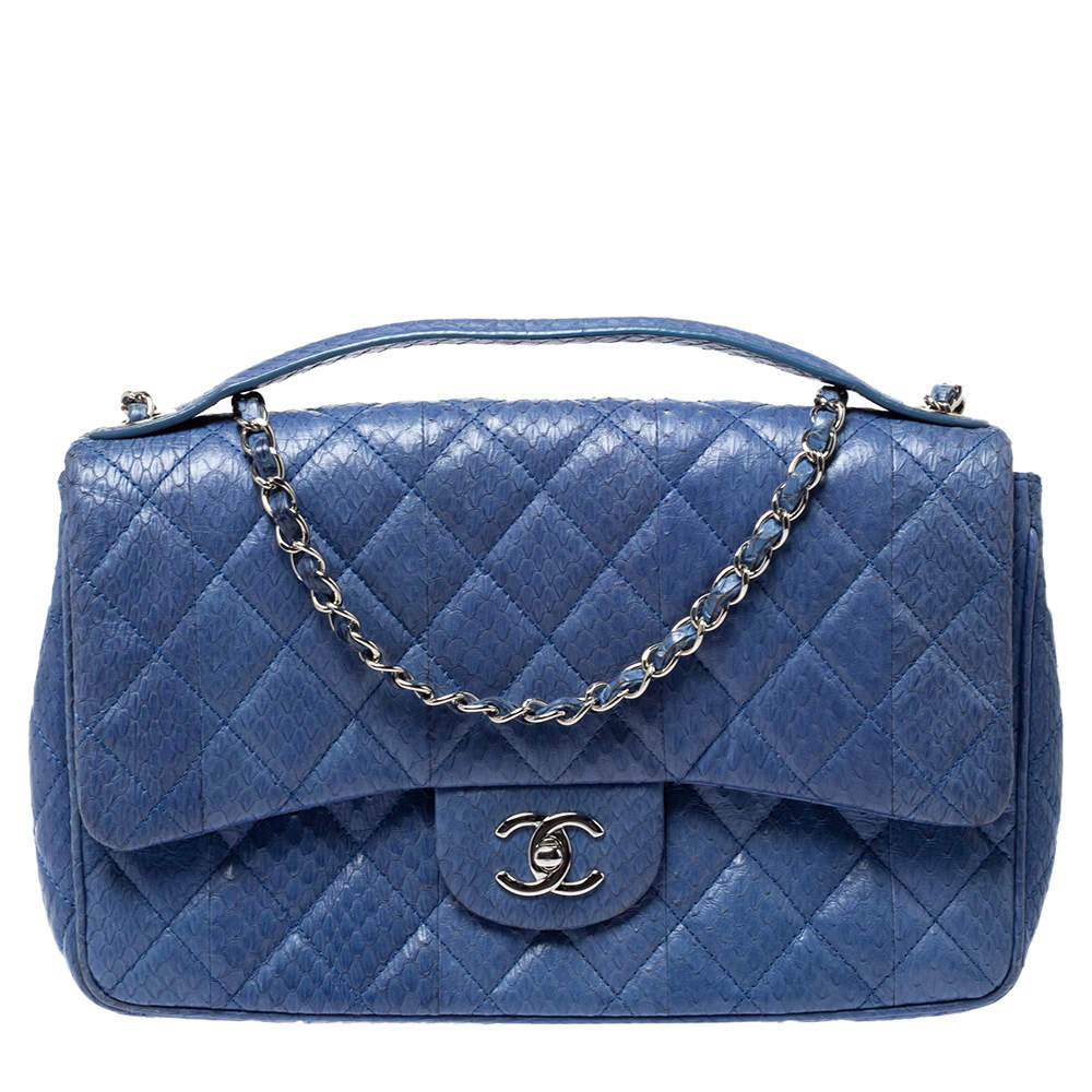 Chanel Blue Snakeskin Jumbo Easy Carry Flap Bag Chanel | The Luxury Closet