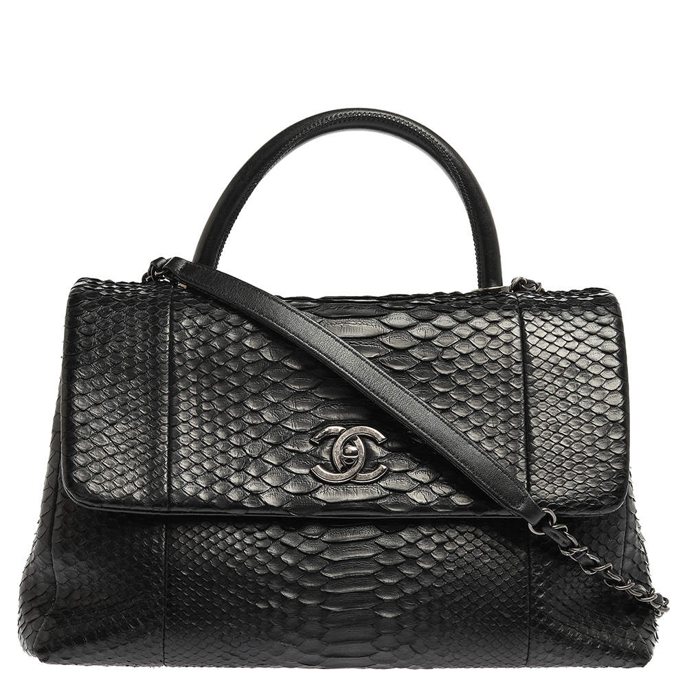 Chanel Black Python Medium Coco Top Handle Bag Chanel