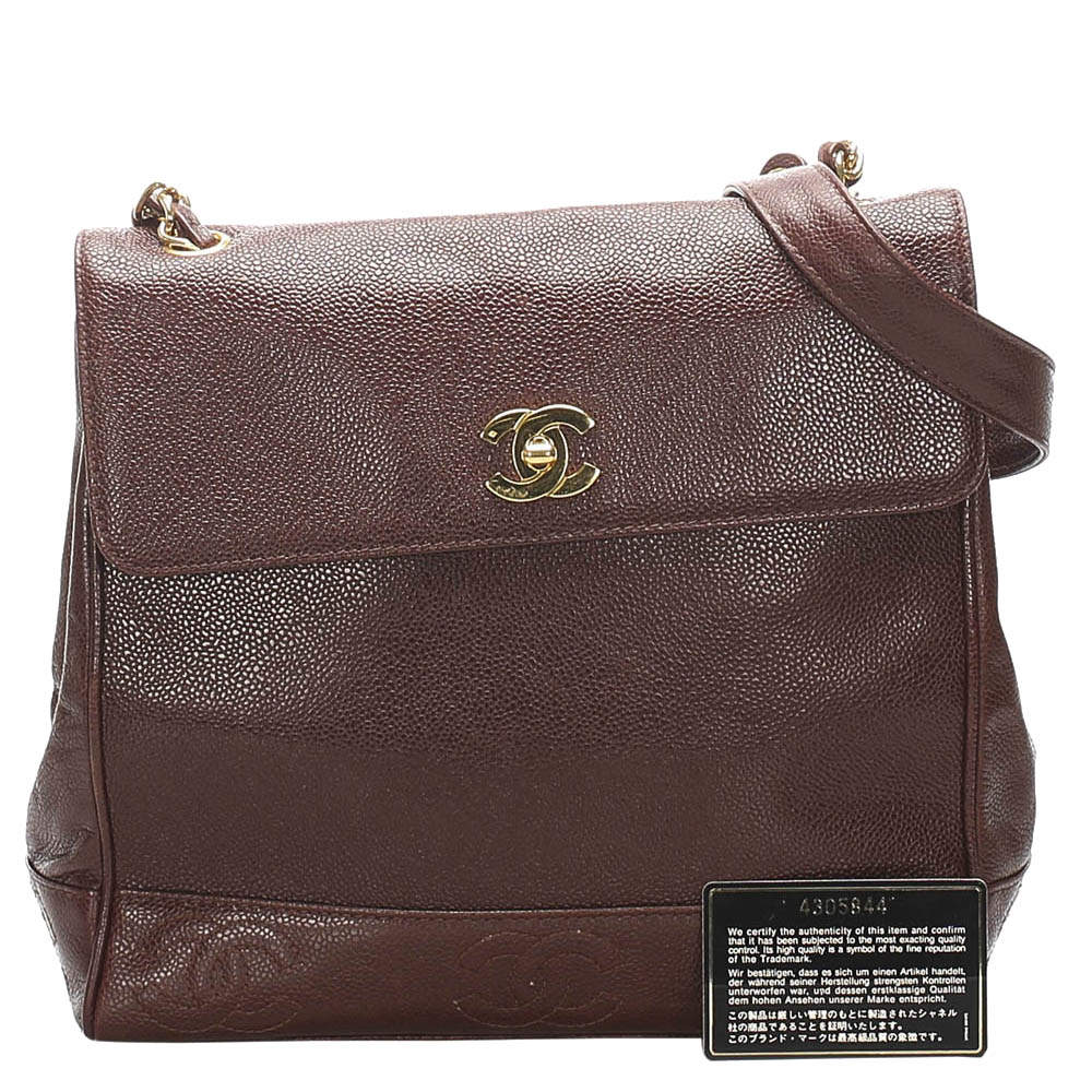 Pre Owned Chanel Brown Caviar Leather Vintage Bag