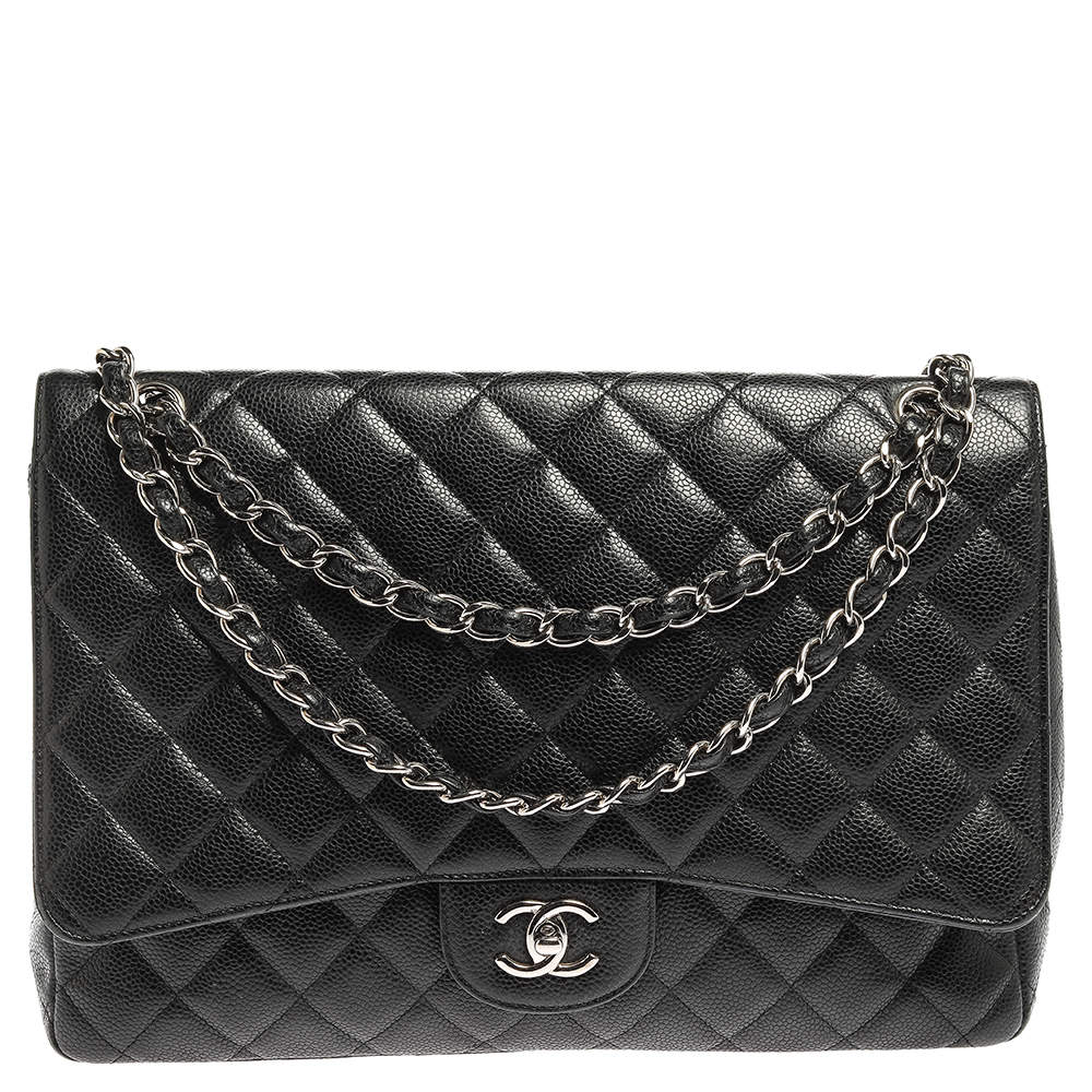 مملوكة مسبقًا Chanel Black Quilted Caviar Leather Maxi Classic Double Flap Bag