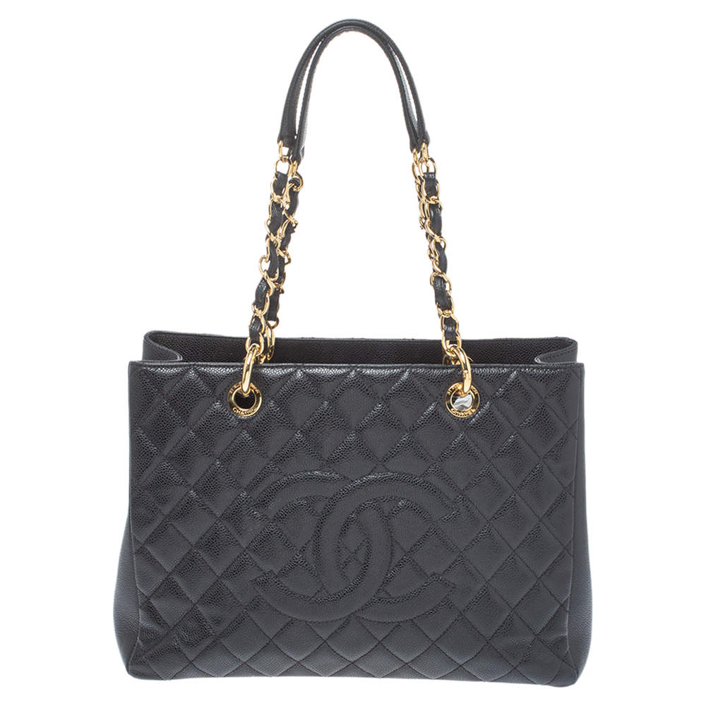 مملوكة مسبقًا Chanel Black Quilted Caviar Leather Grand Shopping Tote