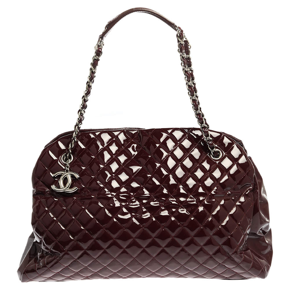 Pre Owned Chanel Burgundy Quilted Patent Leather Large Just Mademoiselle Bowler Bag