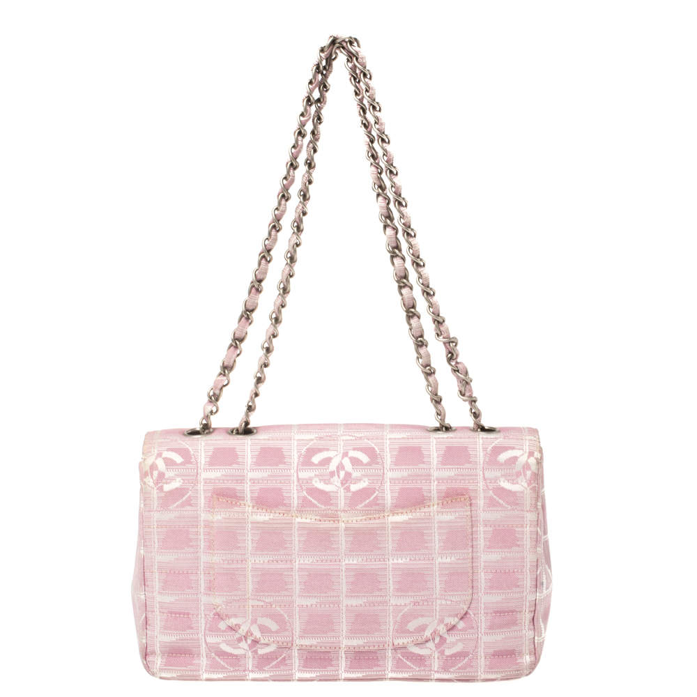 Chanel Pink Fabric Medium CC Logo Travel Line Flap Bag Chanel