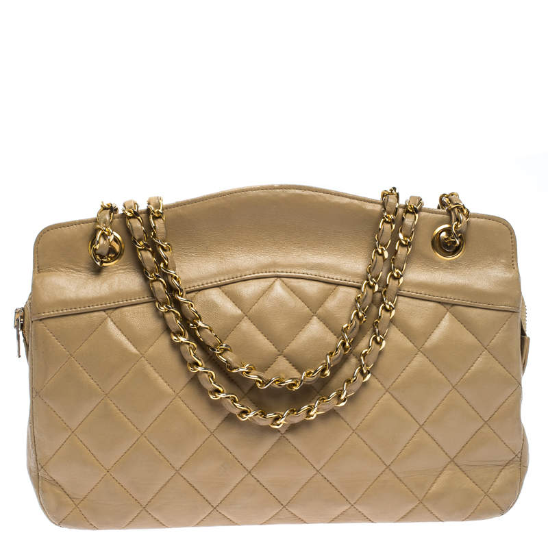 Chanel Vintage Beige Lambskin Quilted Shoulder Bag