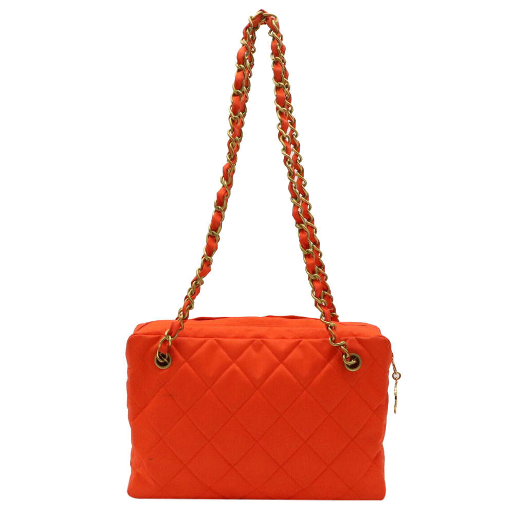 Pre Owned Chanel Orange Nylon Chain Bag
