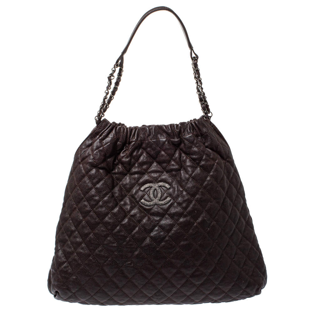 Pre Owned Chanel Dark Brown Quilted Leather CC Chain Hobo