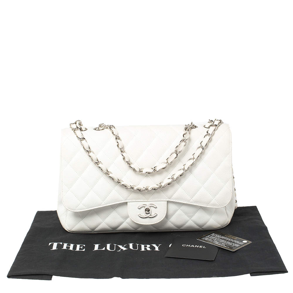 Chanel White Leather Jumbo Classic Single Flap Bag at 1stDibs