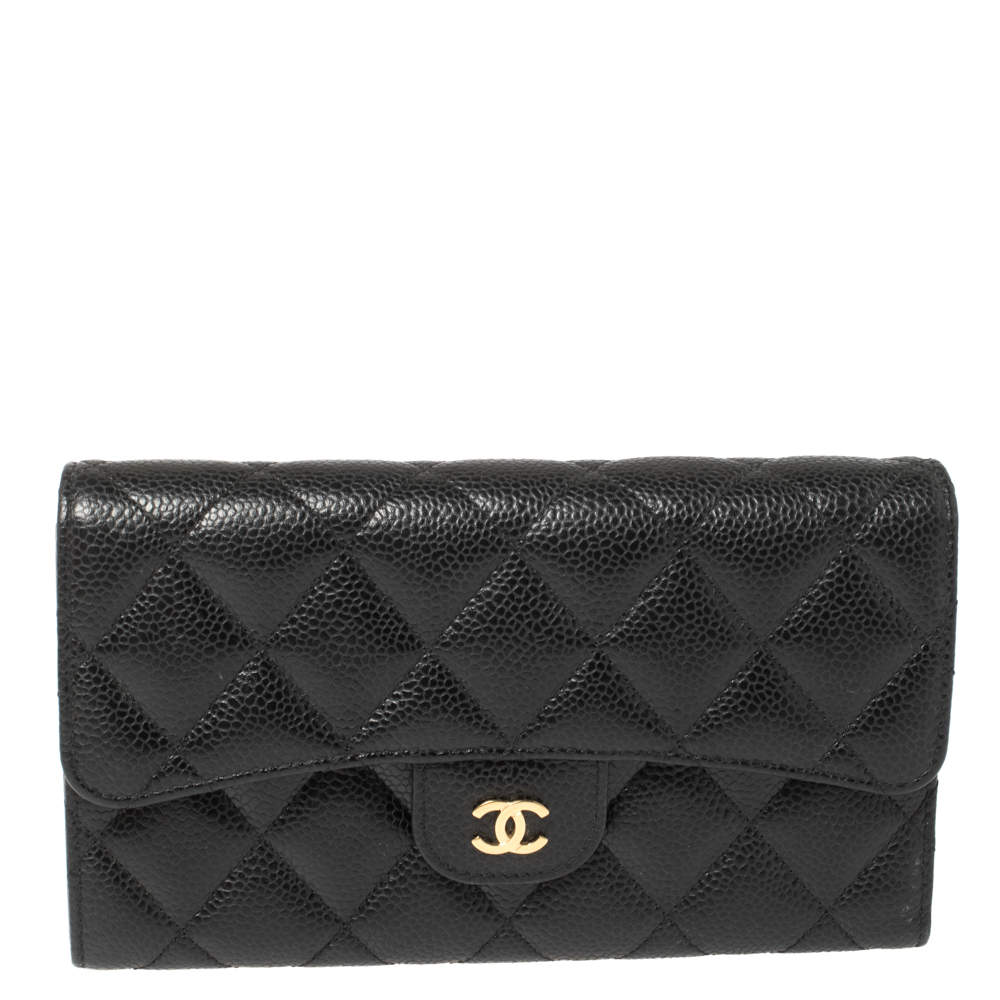 مملوكة مسبقًا محفظة شانيل "كلاسيك" قلاب جلد مبطن أسود