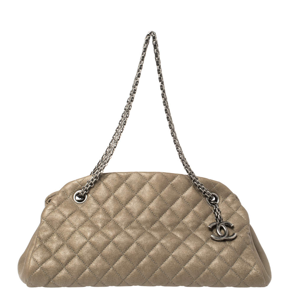 Chanel Metallic Beige Quilted Leather Medium Just Mademoiselle Bowler Bag