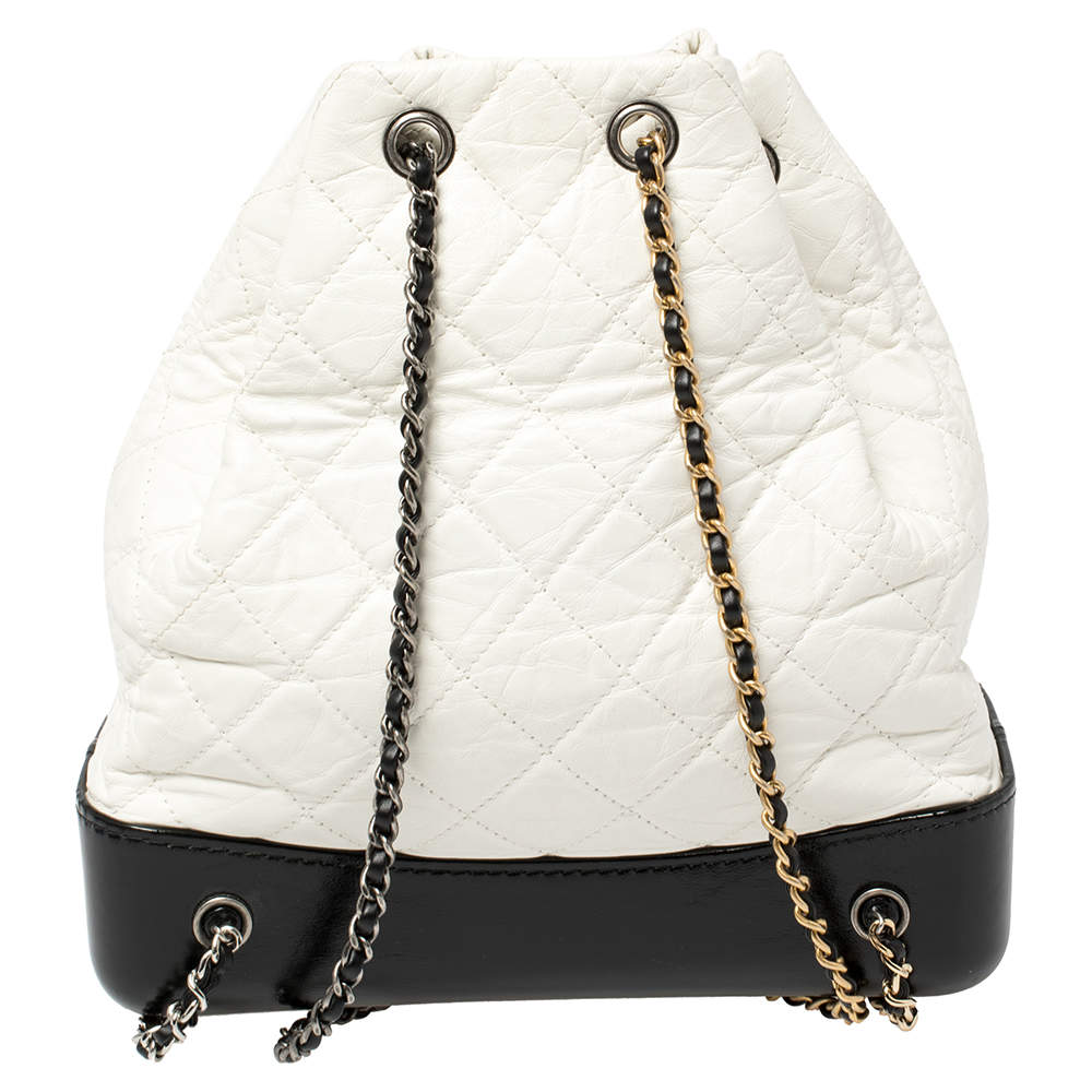 CHANEL Tweed PVC Quilted Gabrielle Backpack White 443893