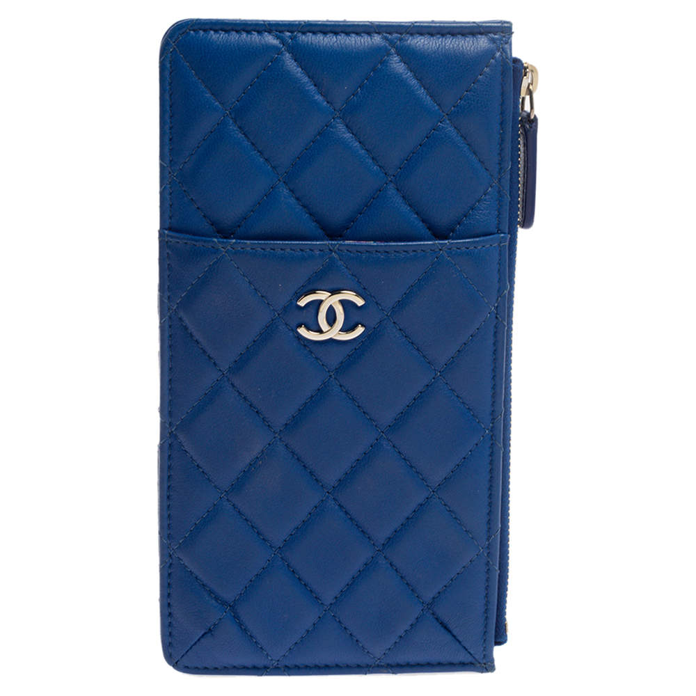 Pre Owned Chanel Blue Leather CC Logo Continental Wallet