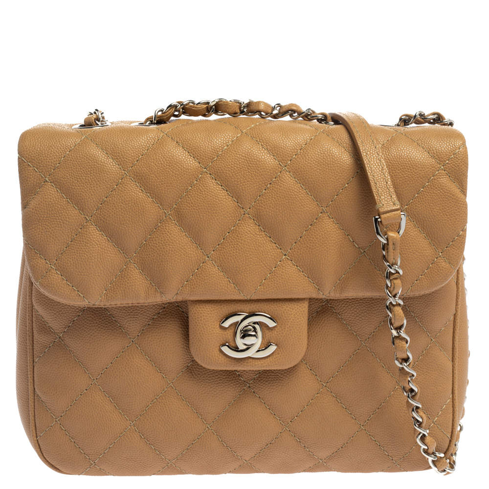 Pre Owned Chanel Beige Caviar Leather Medium Urban Companion Flap Bag