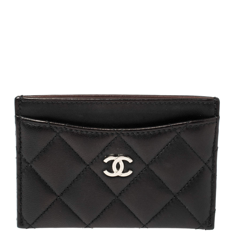 Pre Owned حافظة بطاقات شانيل مزينة بشعار الماركة سي سي جلد كافيار مبطن أسود