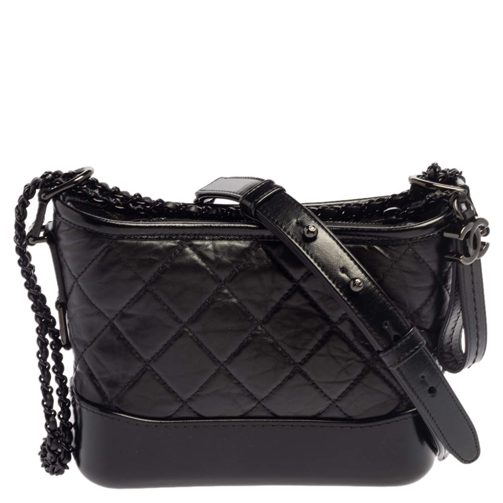 Pre Owned Chanel Black Aged Quilted Leather Small Gabrielle Bag