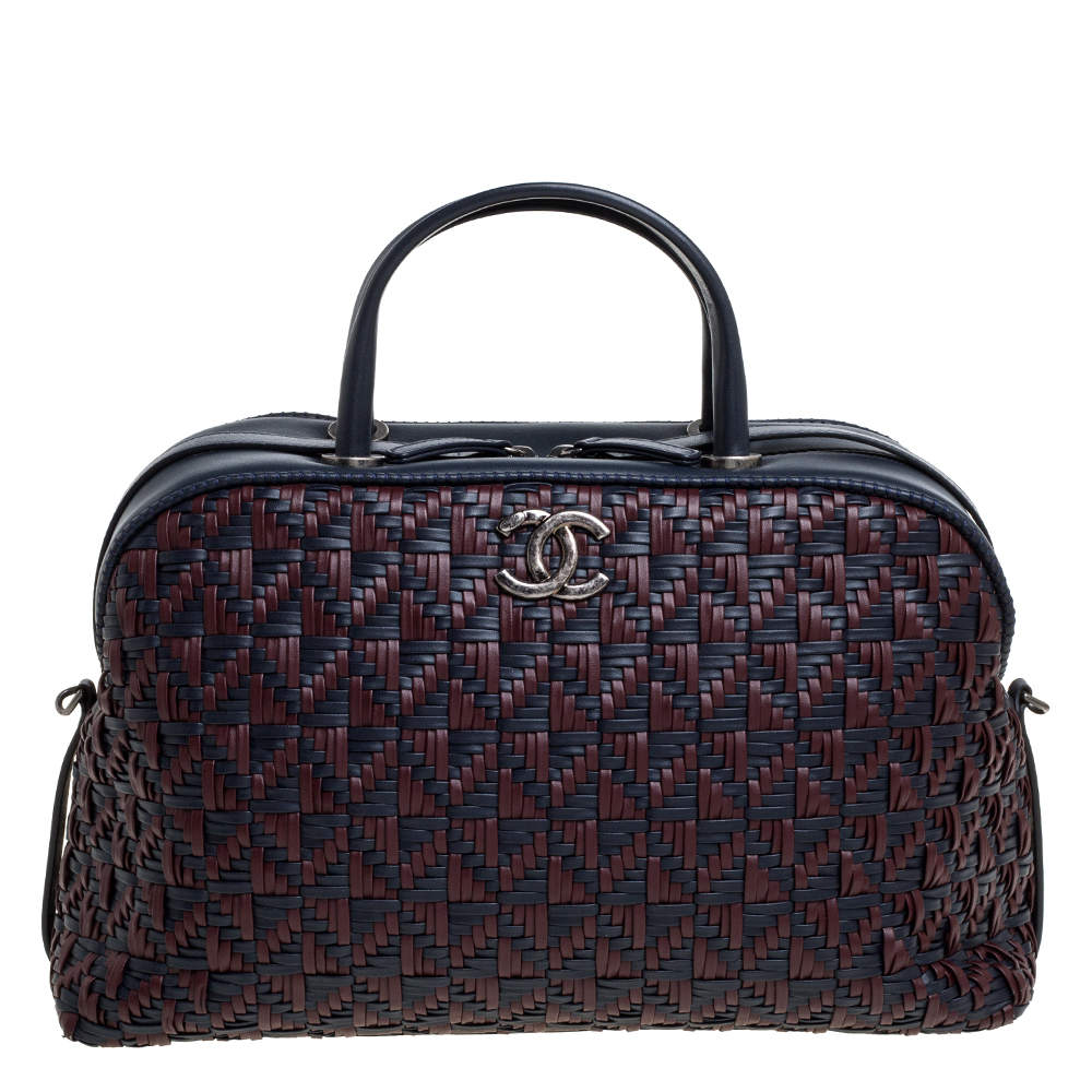 مملوكة مسبقًا Chanel Navy Blue/Red Woven Leather Bowler Bag