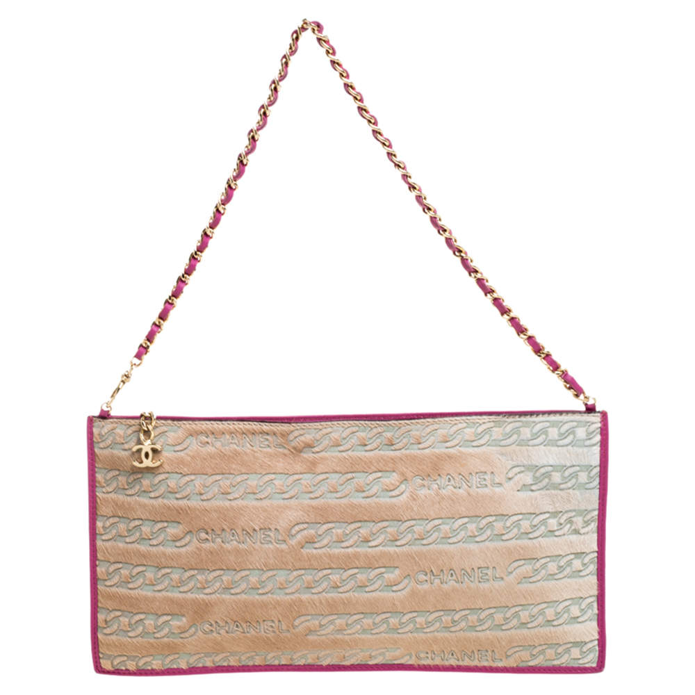 Pre Owned Chanel Beige/Pink Pony Hair Pochette