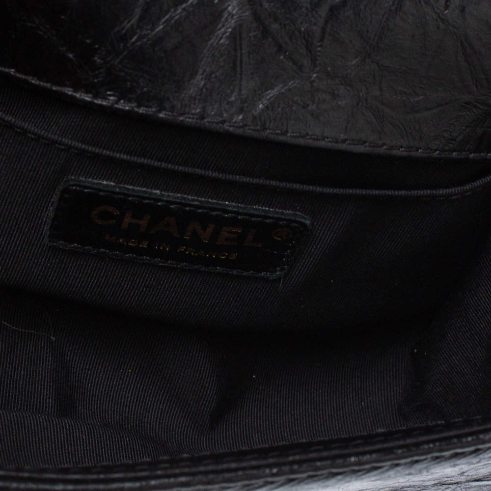 Chanel Black Crinkled Leather Small Chain Boy Flap Bag Chanel