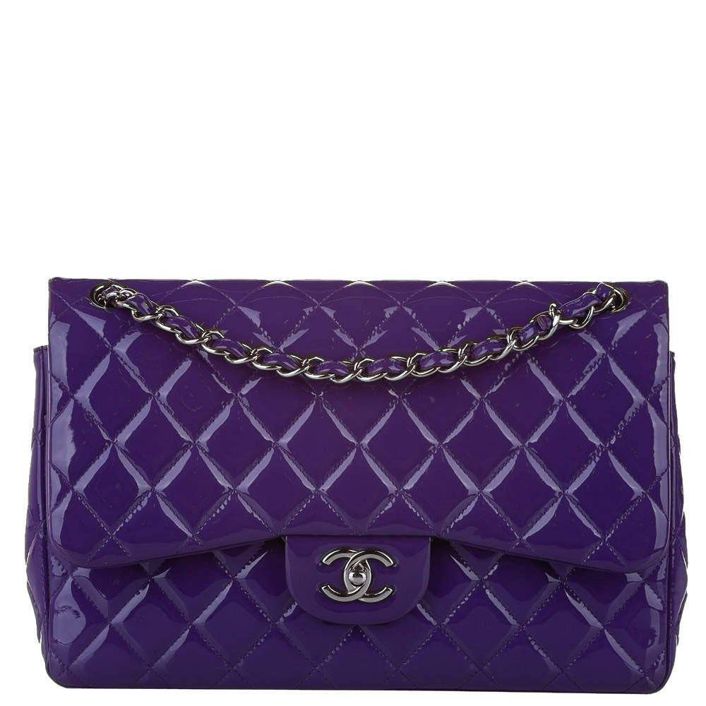 Chanel Purple Caviar Leather Classic Jumbo Double Flap Bag