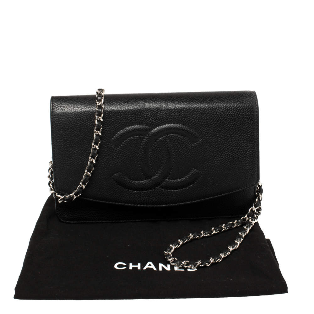 Chanel Black Caviar Leather CC Timeless Wallet On Chain