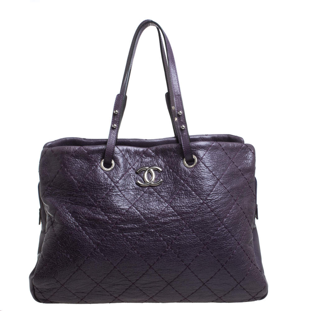 Pre Owned Chanel Purple Quilted Leather Large On the Road Tote