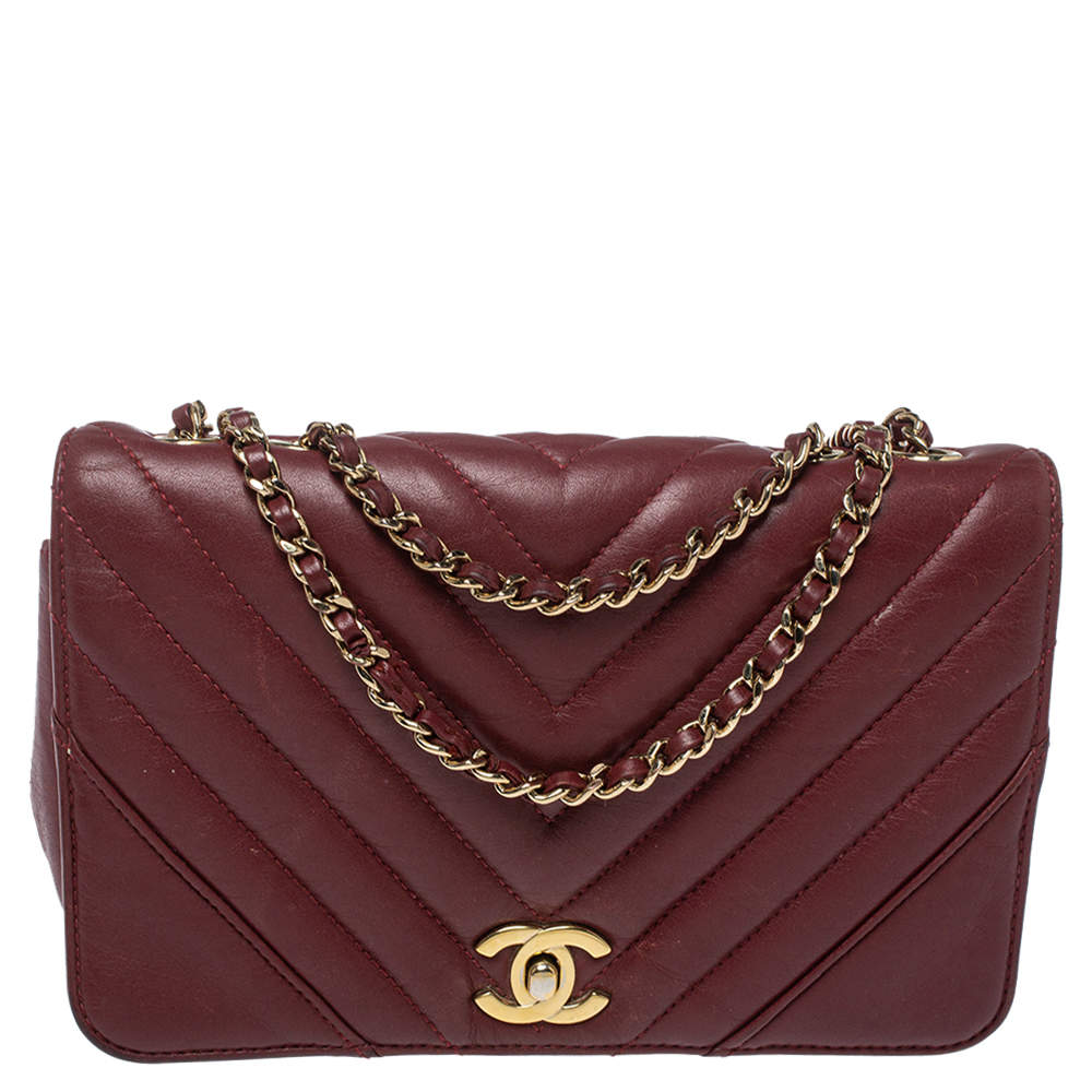 Chanel Burgundy Chevron Leather Mini Statement Flap Bag Chanel | The ...