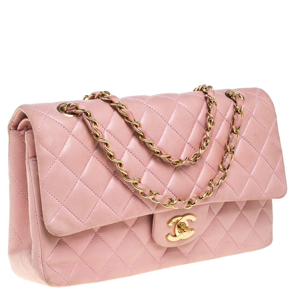 Chanel Pink Leather Medium Double Flap Shoulder Bag