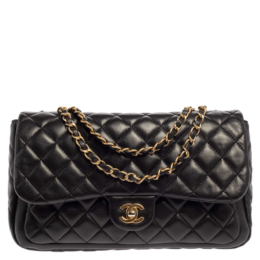 Pre Owned Chanel Black Quilted Leather Double Flap Bag
