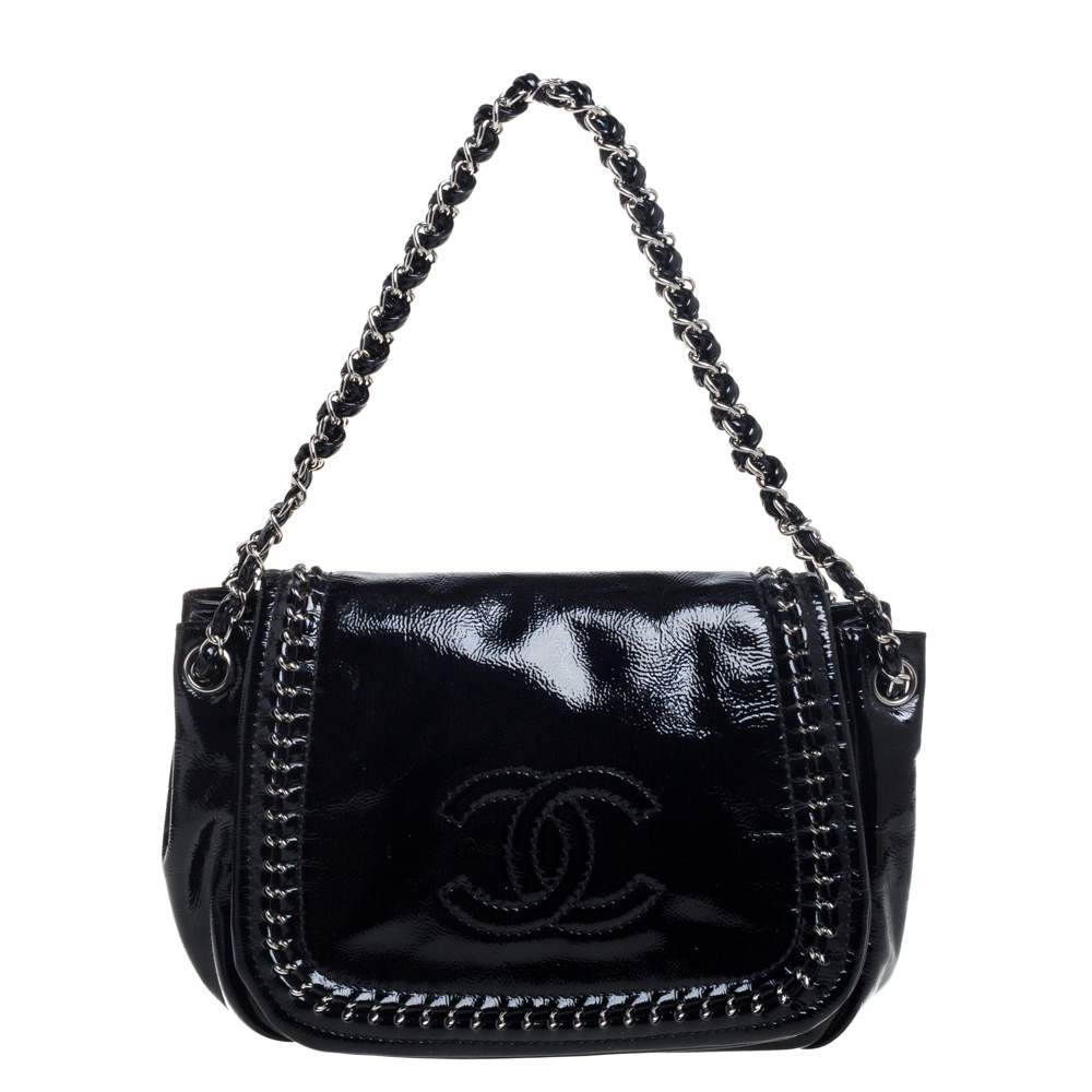 Chanel Black Patent Leather Luxe Ligne Flap Bag